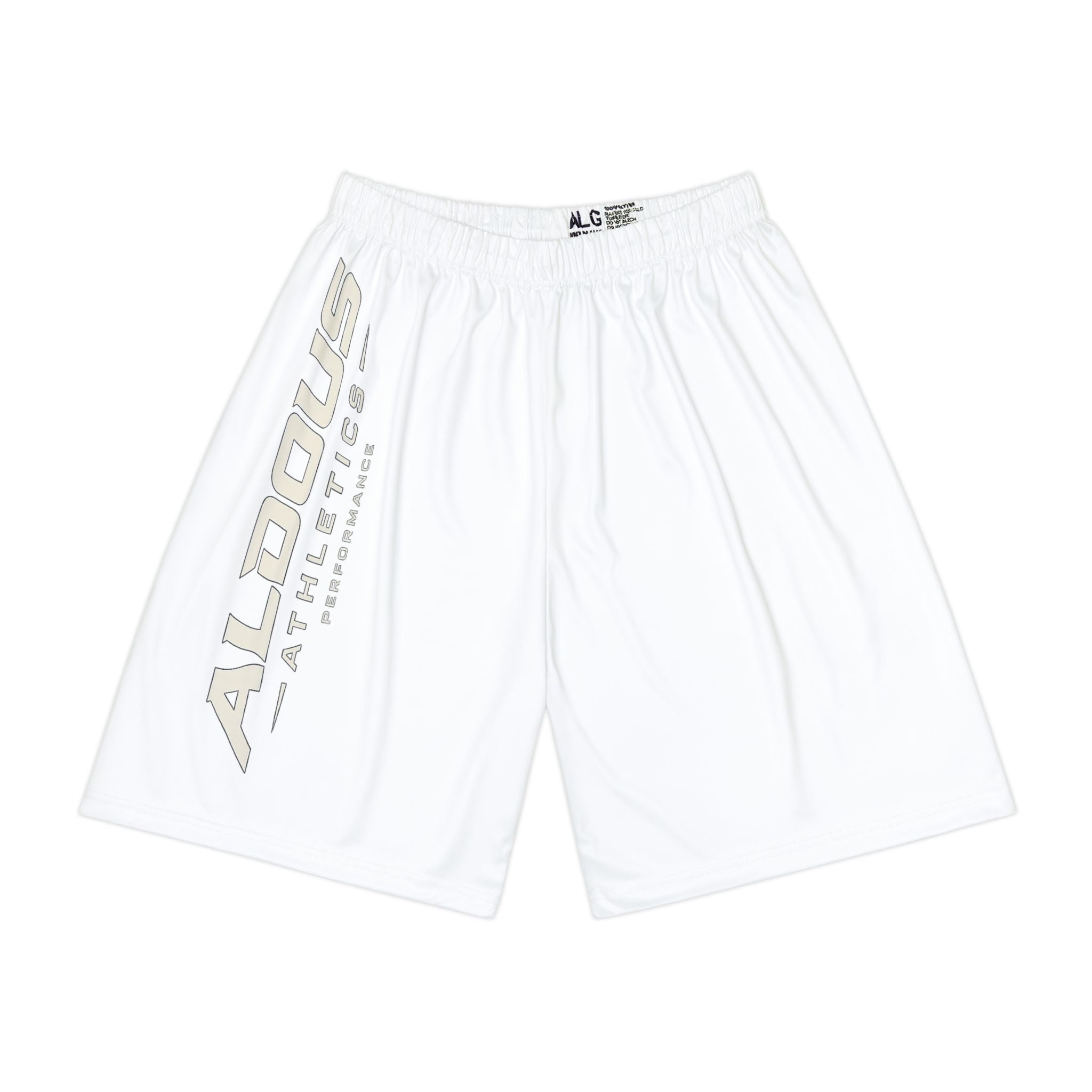 Athletic White Men’s Sports Shorts — 'Aldous Athletics' Side Logo Performance Shorts