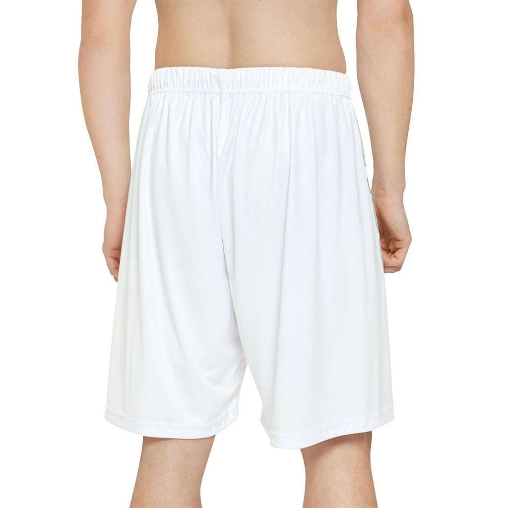 Athletic White Men’s Sports Shorts — 'Aldous Athletics' Side Logo Performance Shorts