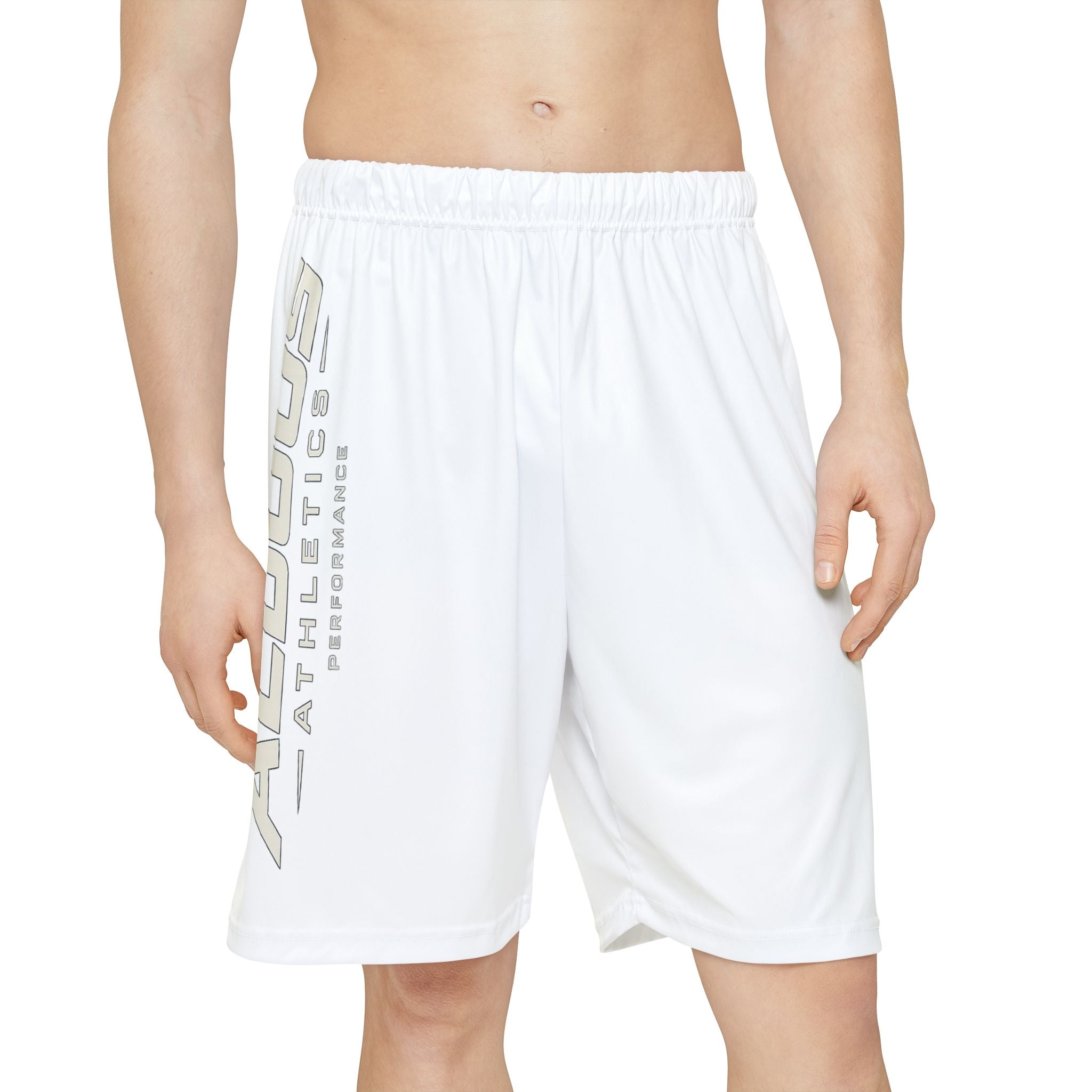Athletic White Men’s Sports Shorts — 'Aldous Athletics' Side Logo Performance Shorts